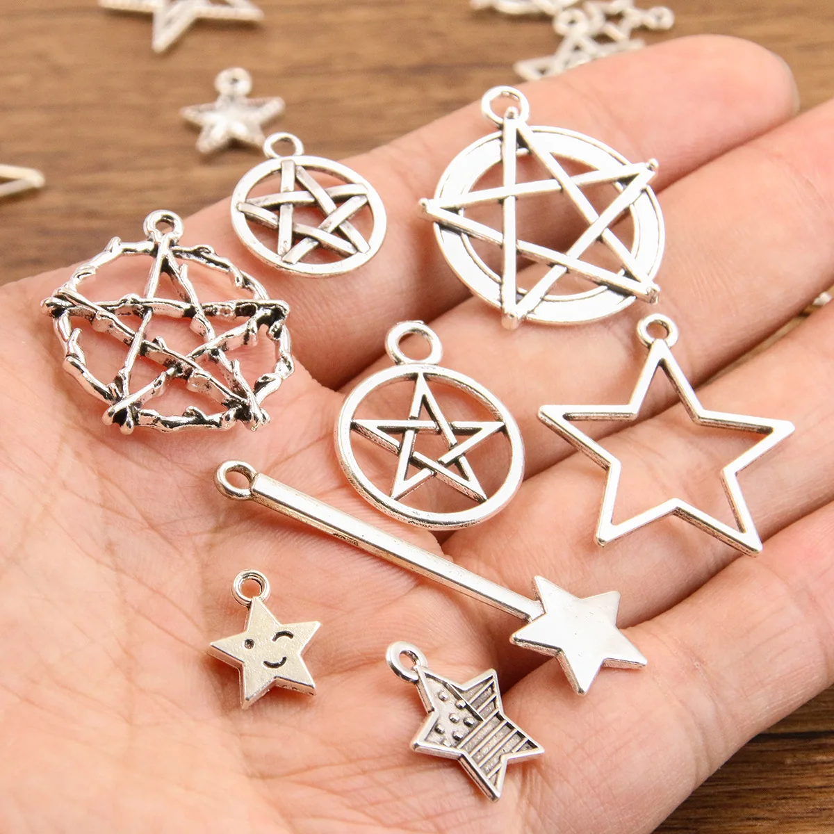10pcs/pack Multi-style Star Alloy Charms Pendant Silver Color Charms For Women DIY Necklace Earrings Jewelry Accessories