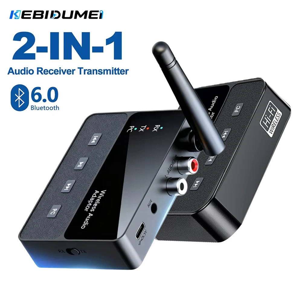 KEBIDUMEI Bluetooth 6.0 Audio-Empfänger Sender 3,5mm AUX RCA Kabelloser Stereo-Musikadapter für TV Kopfhörer Lautsprecher Computer