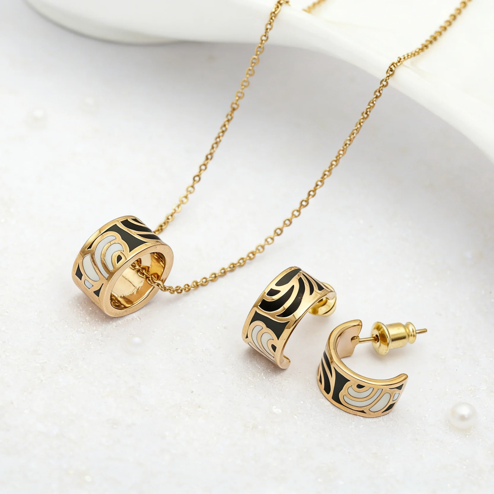 R&X Jewelry Girls sieraden Dubai Fashion Party Romantic Necklace/earrings African Beads Stainless Steel Enamel Bridesmaid Sets