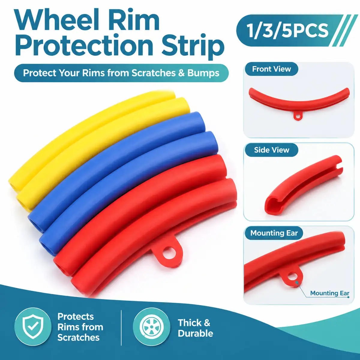 LANKE Wheel Rim Protector Strip Anti-Scratch Thick Wear-Resistant Flexible Edge Guard Red Blue Yellow 1/3/5PCS