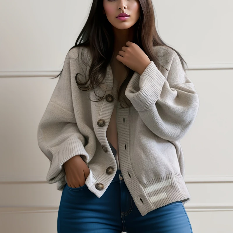 

Новый модный женский свободный вязаный свитер, куртка в студенческом стиле, кардиган, повседневный топ на пуговицах с длинными рукавами