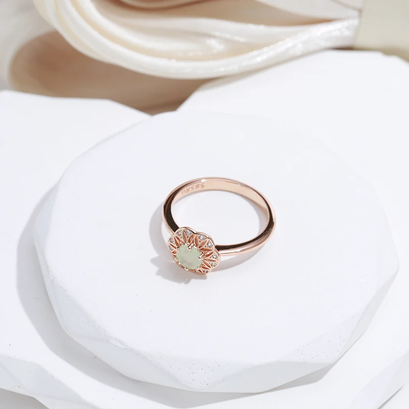SYOUJYO Lake Green Natural Zircon Rings For Women 585 Rose Gold Color Wedding Fine Jewelry Classic Trendy Ring Gift