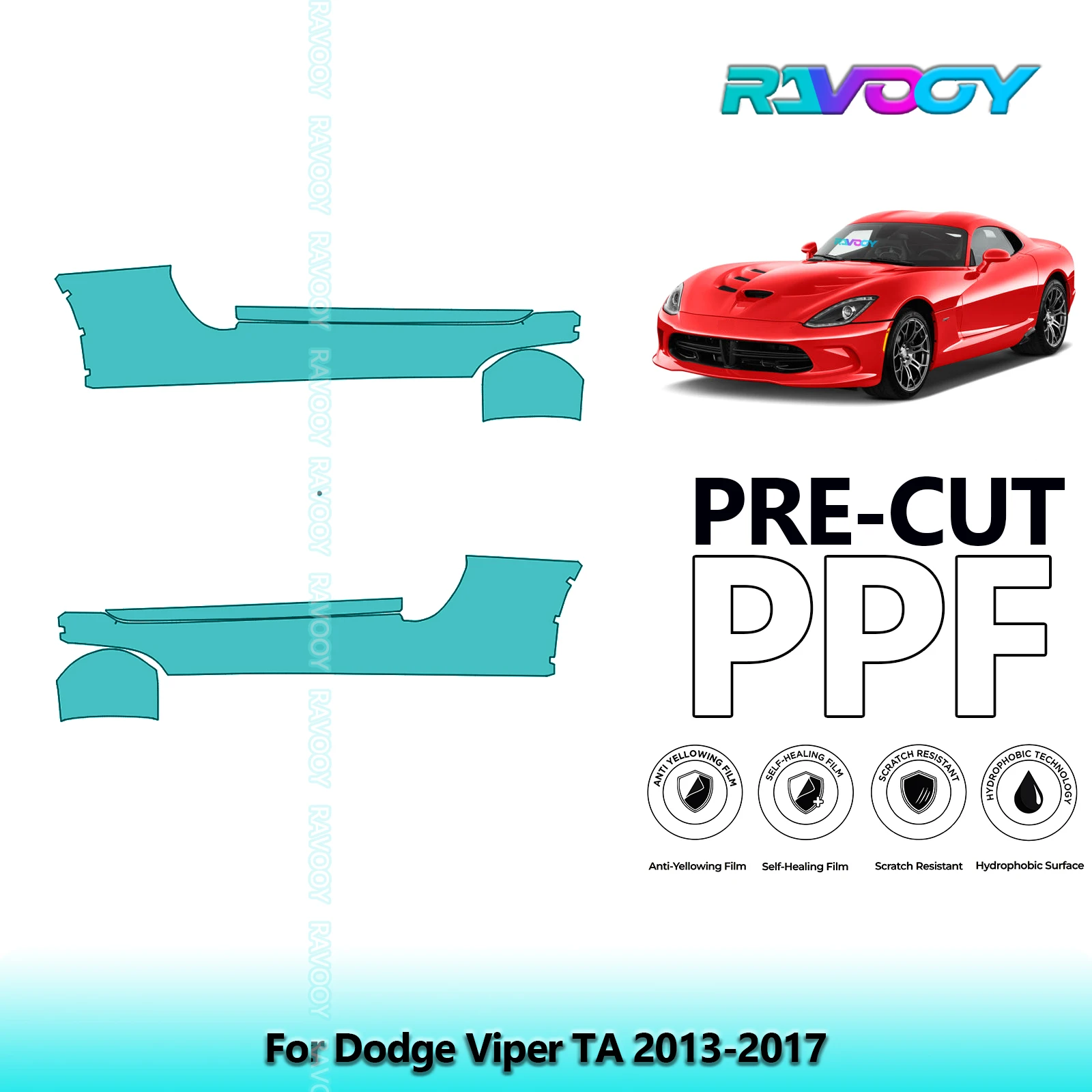 

For Dodge Viper TA 2013-2017 8.5mil Clear Matte Pre-Cut PPF Door & A/B Pillar Kit TPU Paint Protection Film Set