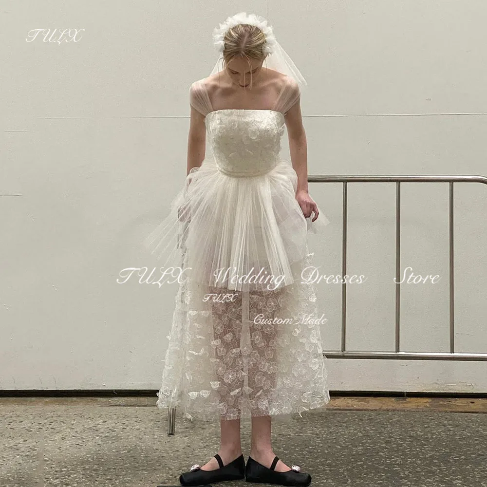 

TULX Luxury Lace Corset Wedding Dress Korea Photo Shoot Strapless Off Shoulder Bridal Gowns A line Long Tiered 웨딩드레스 Customized