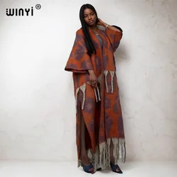 WINYI winter coat for women new Africa print tassels Luxury Fur Loose OverCoat Thick Warm long down coat Europe cardigan jacket