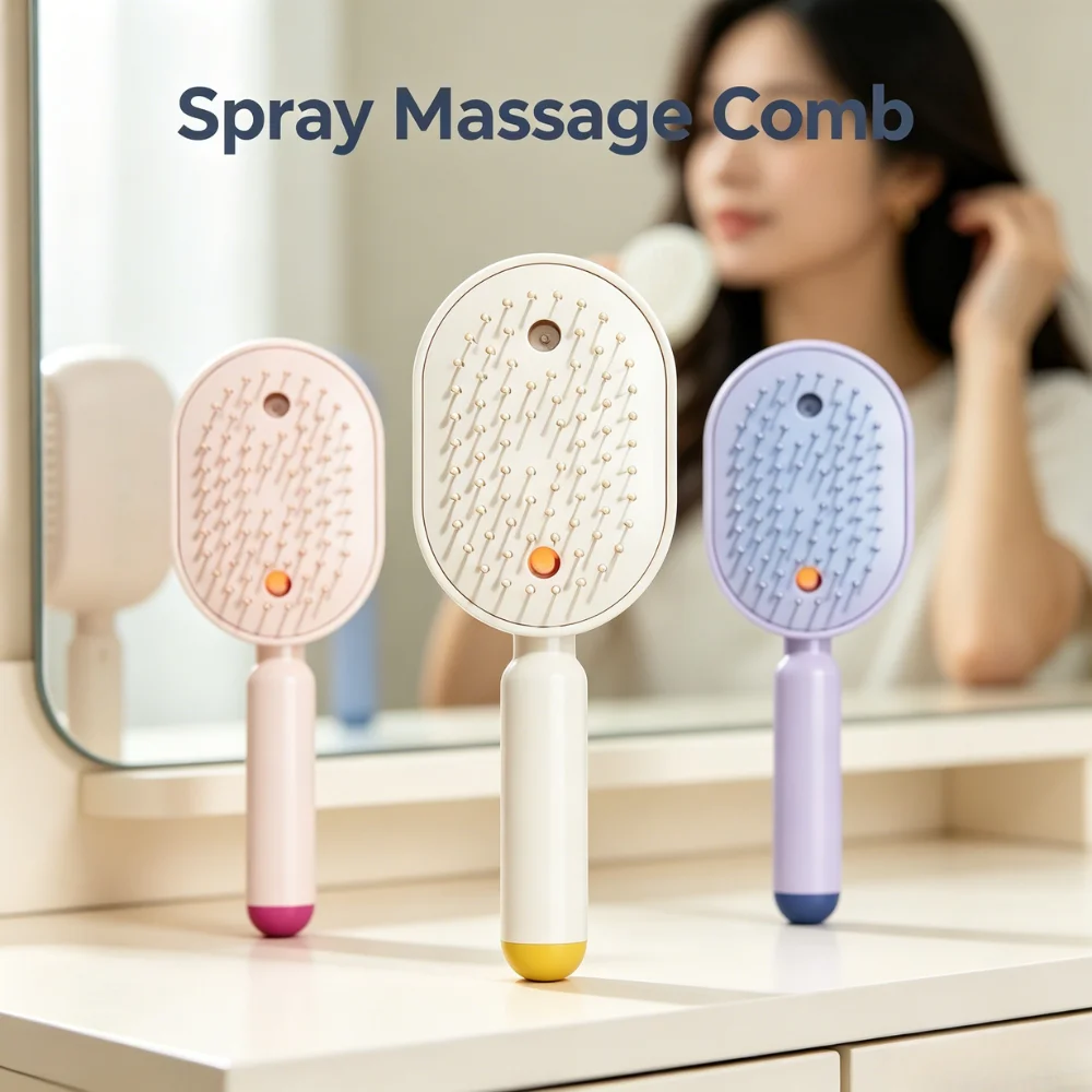Outdoor Travel Spray Massage Comb Anti Static Mist Sprayer Self Clean Compact Structure For Business Trip Hair Maintenance