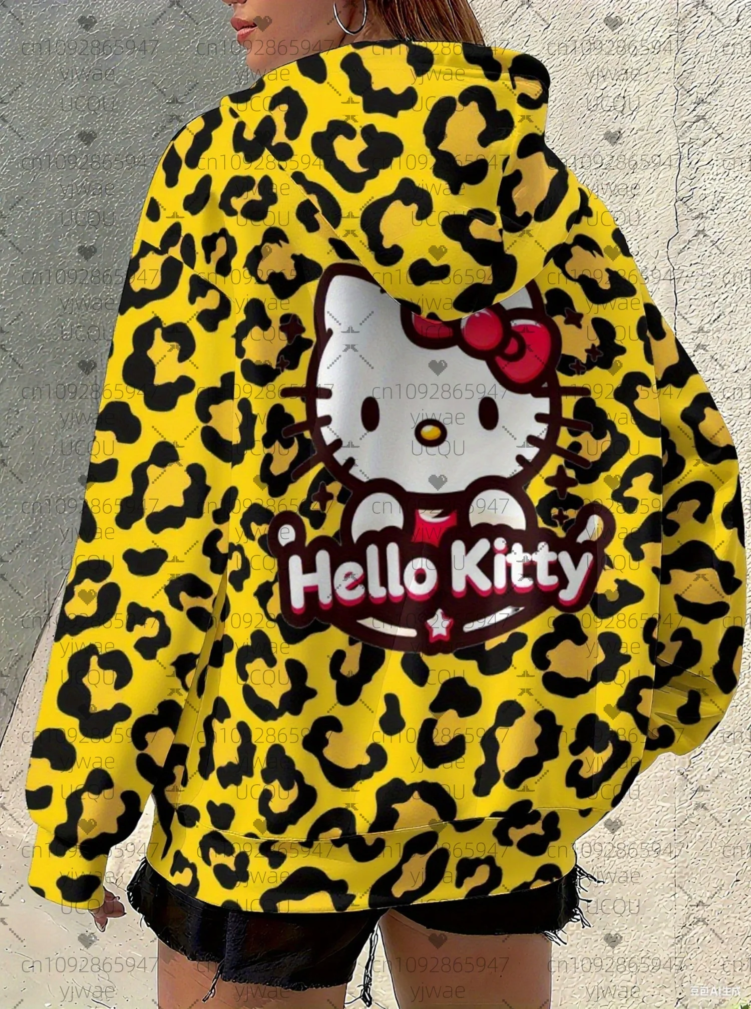 Damska bluza z kapturem 2025, luźna bluza z nadrukiem panterki i kotka, uniwersalna bluza na zewnątrz, topy dla dziewcząt i kobiet, odzież damska.