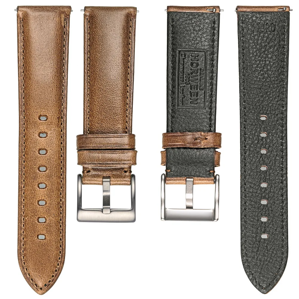 Hemsut Cowhide Leather Watch Bands Quick Release Handmade HORWEEN 100%Genuine Leather Wrist Straps 18mm 19mm 20mm 21mm 22mm