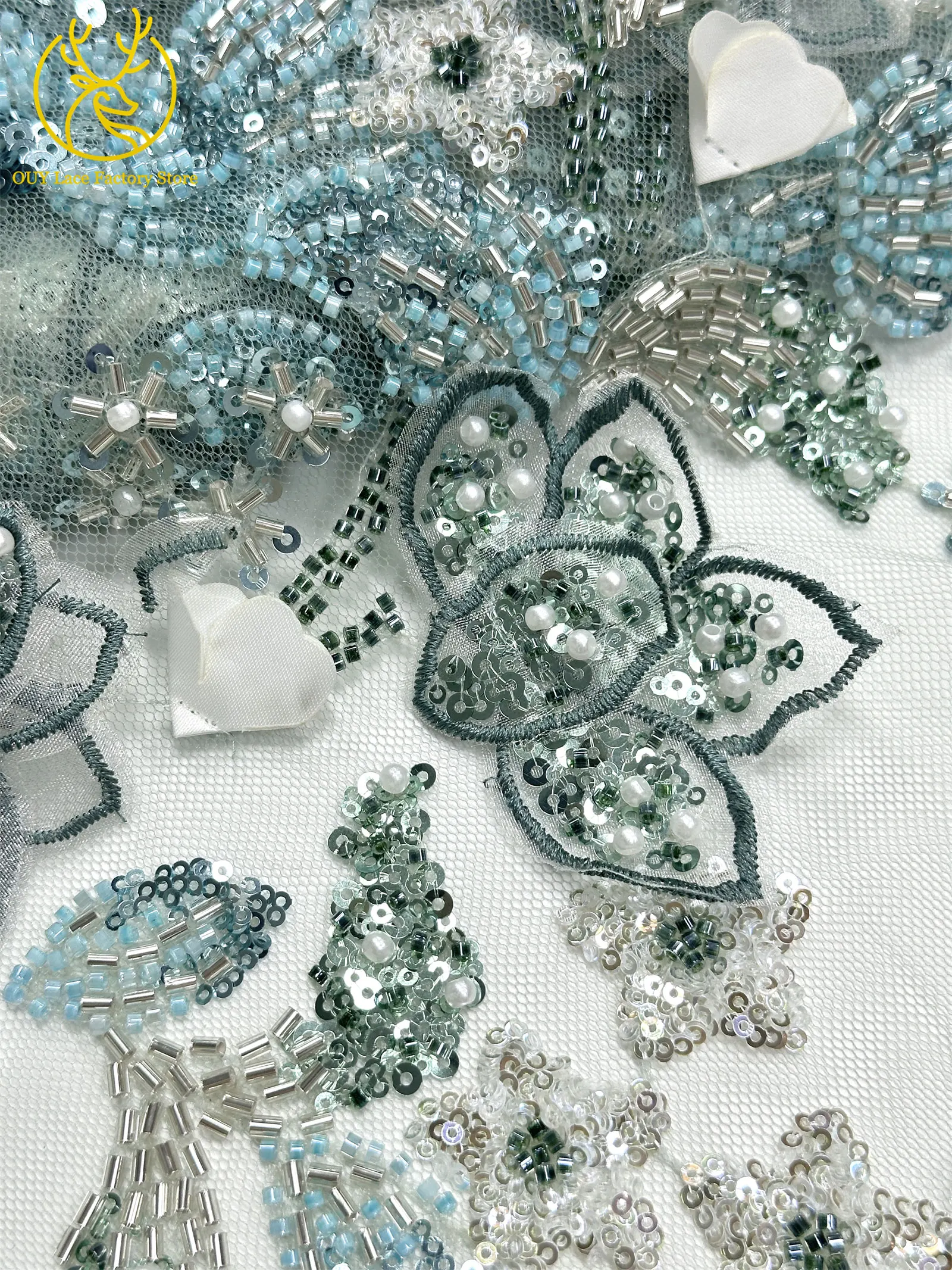 5 Yards afrikanischer 3D-Blumen-Spitzenstoff mit Perlen, 2026, hochwertiger französischer nigerianischer Stickerei-Tüllstoff zum Nähen von Hochzeitskleidern – Detail 23