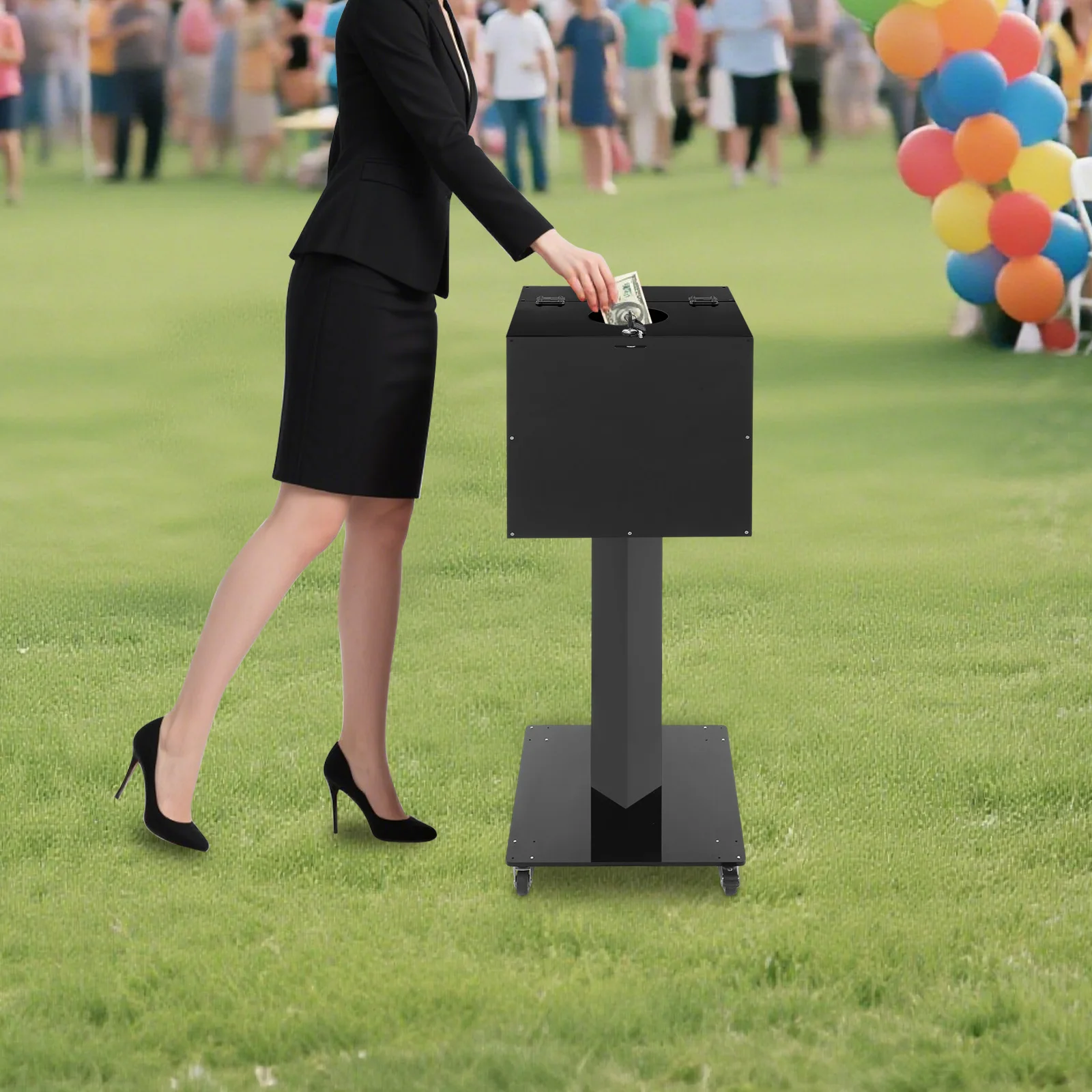 

Черный ящик для предложений с замком и ключом, ящик для голосования большой емкости, напольный ящик для пожертвований с универсальными колесами