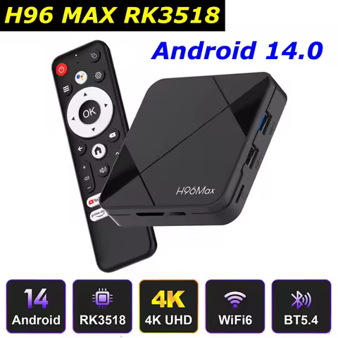 Android 14 TV Box H96 MAX RK3518 BT Voice Control Wifi6 Dual WIFI BT5.4 USB3.0 Google Voice Assistant 4K Set Top Box