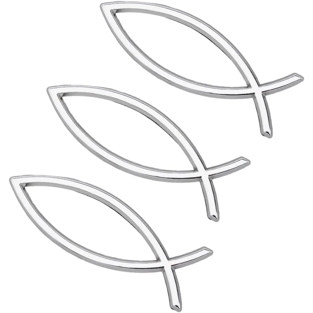3PCS Fish Shape Car Sticker Silver ABS Plastic Jesus Fish Decal Sticker 5.5x1.8x0.23inch Plastic 3D Fish making kit