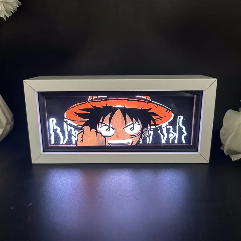 Cartoon Anime One piece Multi Color Paper Carving Lamp Desktop Ornament LED Photo Frame Drawing USB Night Light Birthday Gift