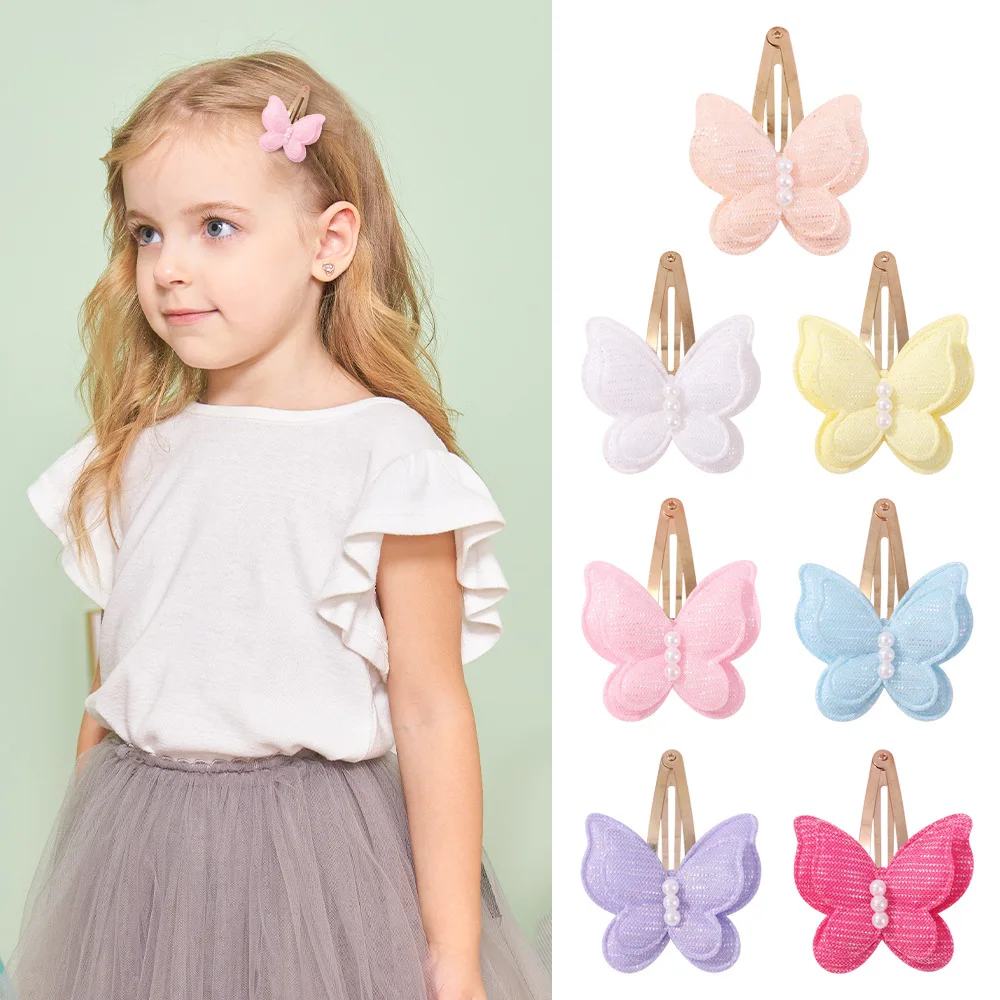 Afbeelding 6: 4 stks/set Vlinder Haar Clip Set voor Meisjes Dubbellaags Boog Leuke Pony Haarspeld Katoen Veilig Kids Baby Haaraccessoires set