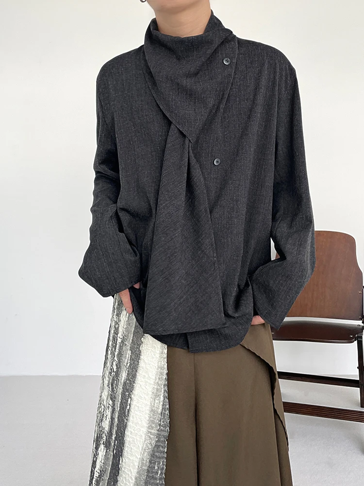

BKYC Casual Lazy Patchwork Scarf Shirt Unisex Loose Fit Long Sleeve round Neck No Iron Treatment Versatile Four Seasons Basic...
