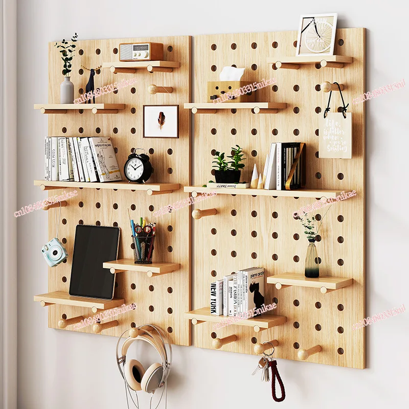 Home Decor DIY Wooden Pegboard Peg Board Shelf Wall Display Storage Organizer Stand Rack