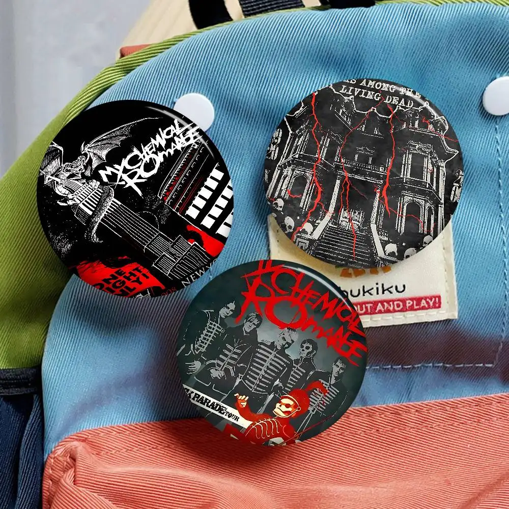 My Chemical Romance Rock Band Cartoon Brooches Anime Badge Round Handmade Brooch Lapel Pins Jewelry For Backpack Clothes Gifts