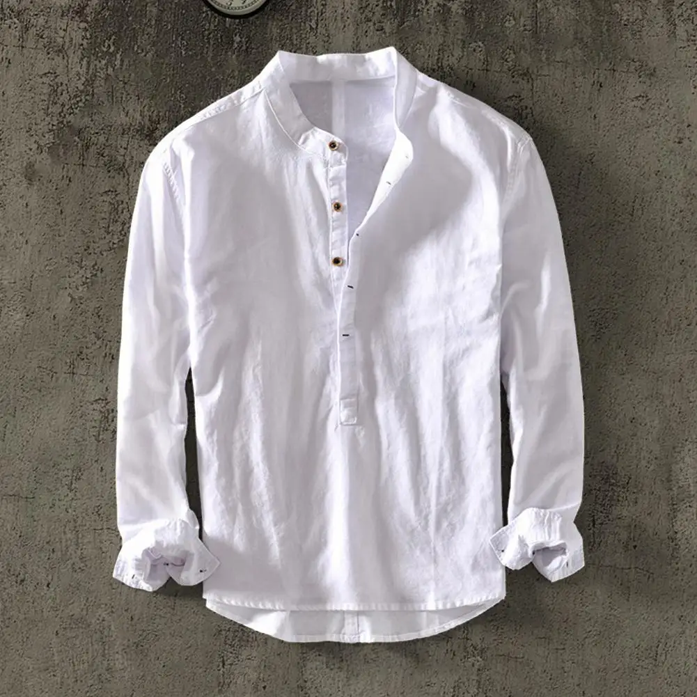 

Men Regular Fit Shirt Solid Color Shirt Men's Slim Fit Stand Collar Shirt for Fall Spring Solid Color Half Button for Wear