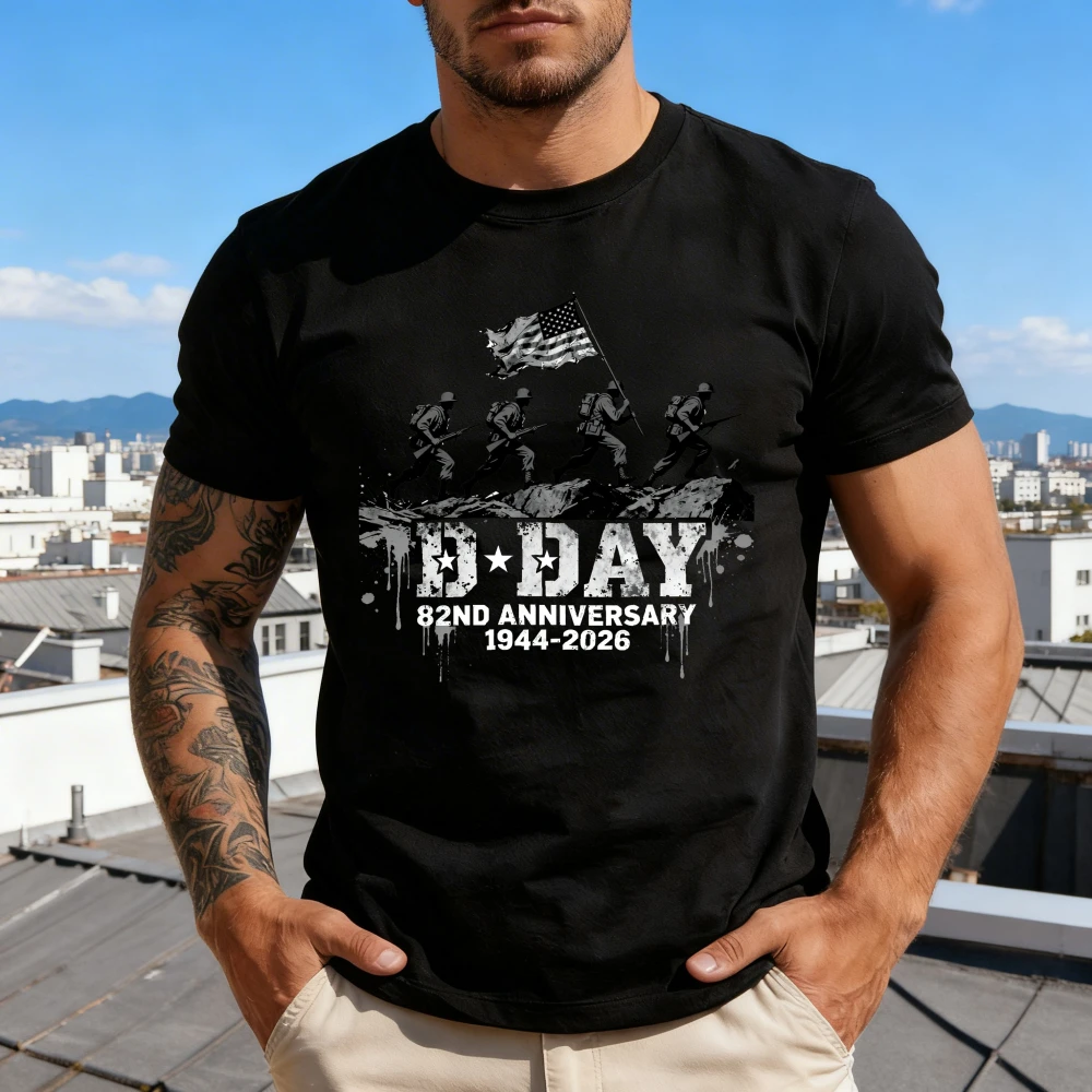 82nd Anniversary of D-Day Normandy Landings (1944 - 2026) T Shirt Y2K Harajuku Loose O Neck Short Sleeve Graphic Print Tops