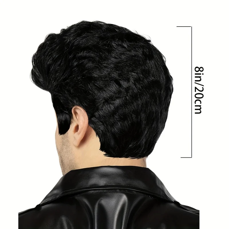 شعر مستعار ديسكو أسود مموج عصري للرجال - باروكات صناعية على شكل كات كينج لشعر مستعار روك ستار 70'S 50'S مثالي للحفلات