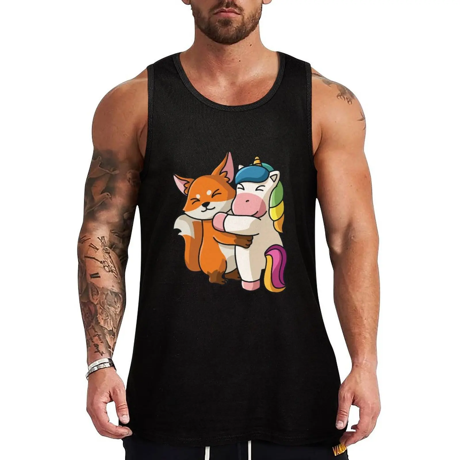 

Fox and Unicorn cute Hug Cuddle Animals Tank Top Athletic Cut Tank Top Gym Workout Sleeveless Shirt