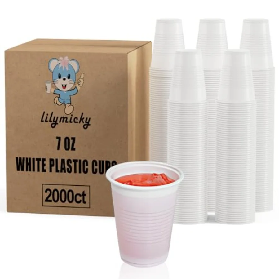 

2000 PACK White Plastic Cups, Disposable Drinking Cups for Birthday Parties, Picnics, Ceremonies