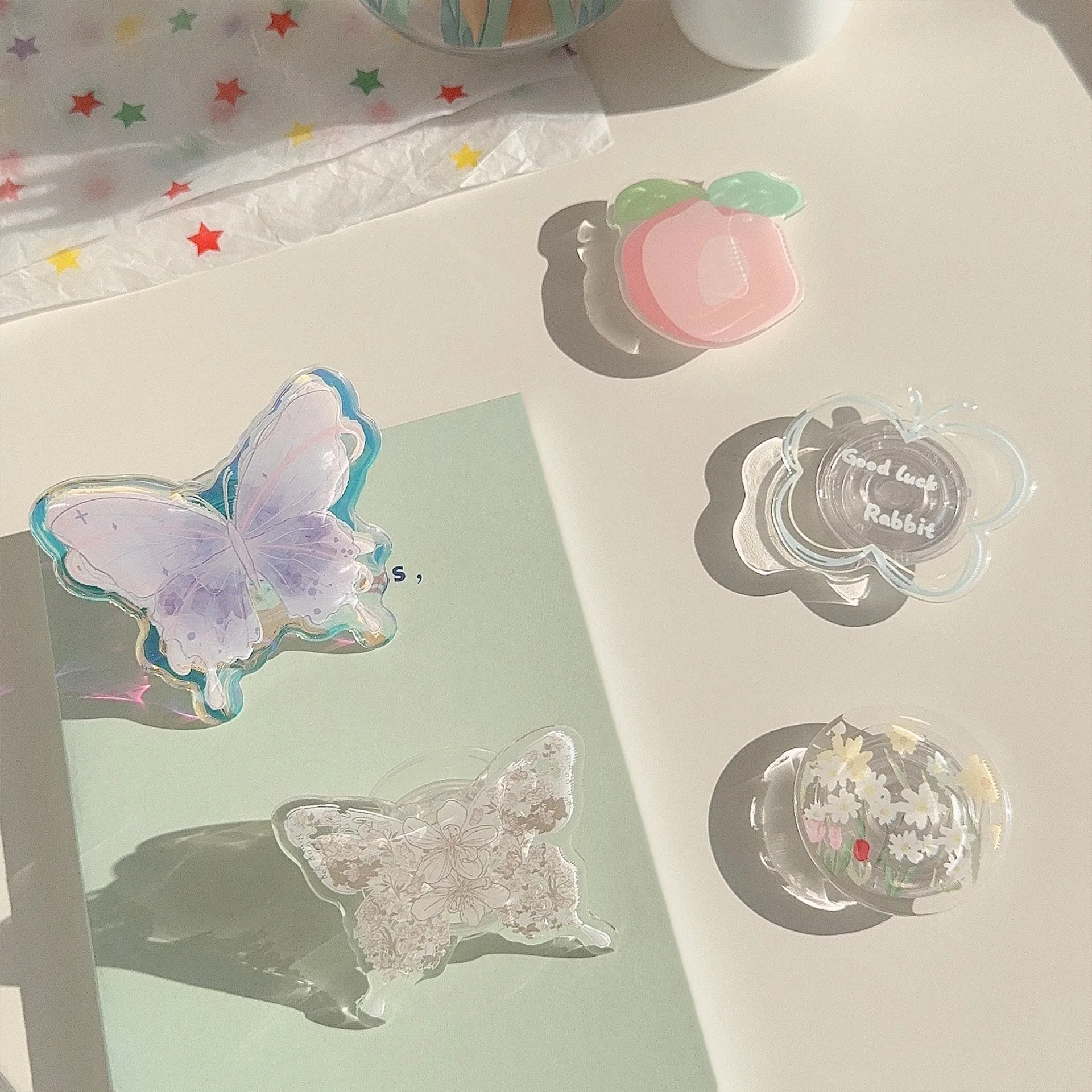 

Ins Korea Girly Phone Stand Cute Smart Tok Strawberry Butterfly Boho Rainbow Heart Designs Holder for All Smart Tok Grip