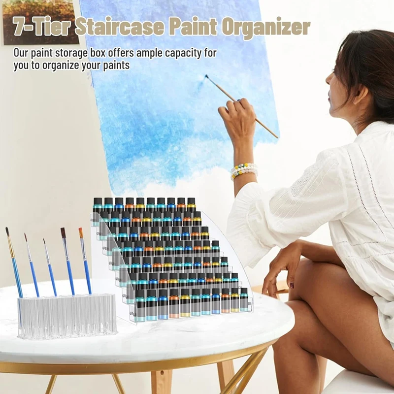 7-Tier Paint Organizer 3-Compartment Pen Holder, Acrylic Organizers, Oil Paints Tubes Ink Bottle Tool Storage