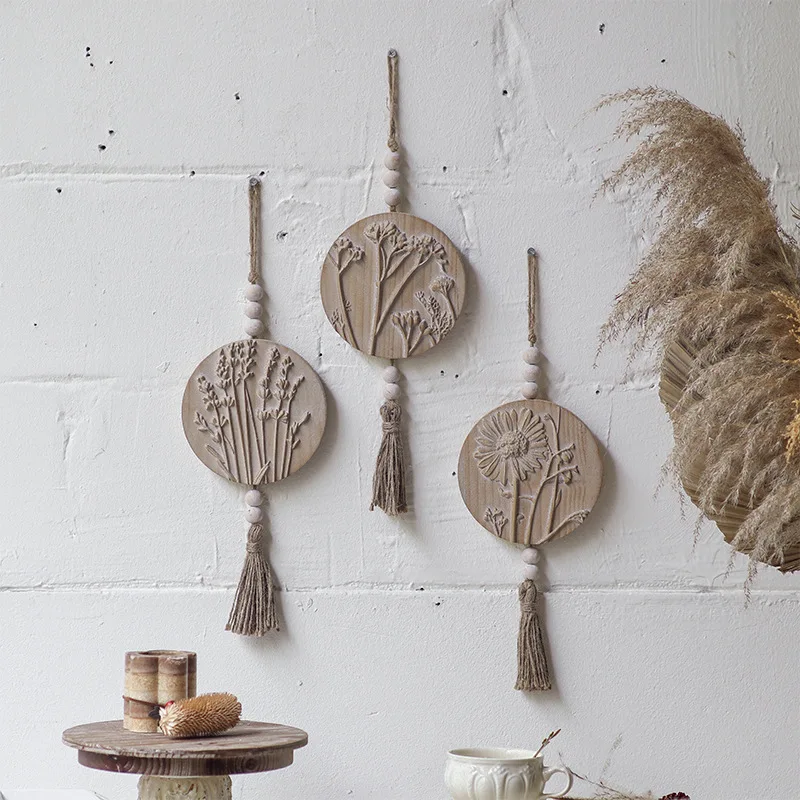 

Wabi-sabi style solid wood vintage carved decorations, homestay background wall decoration props, pastoral style personality cre