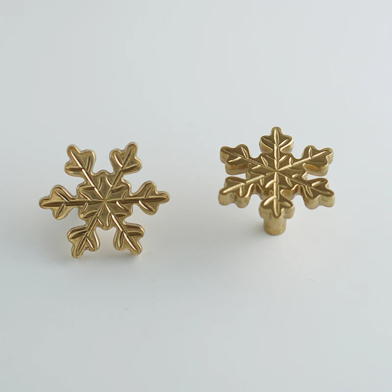 Snowflake Golden Solid Brass Handles Cabinet Door Knob Single Hole Drawer Handle Hardware Furniture Door Pulls