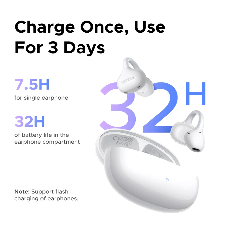 UGREEN ClipBuds オープンイヤー ワイヤレスヘッドホン Bluetoothイヤホン ANC デュアルフィードバック アクティブノイズキャンセリング、32時間再生