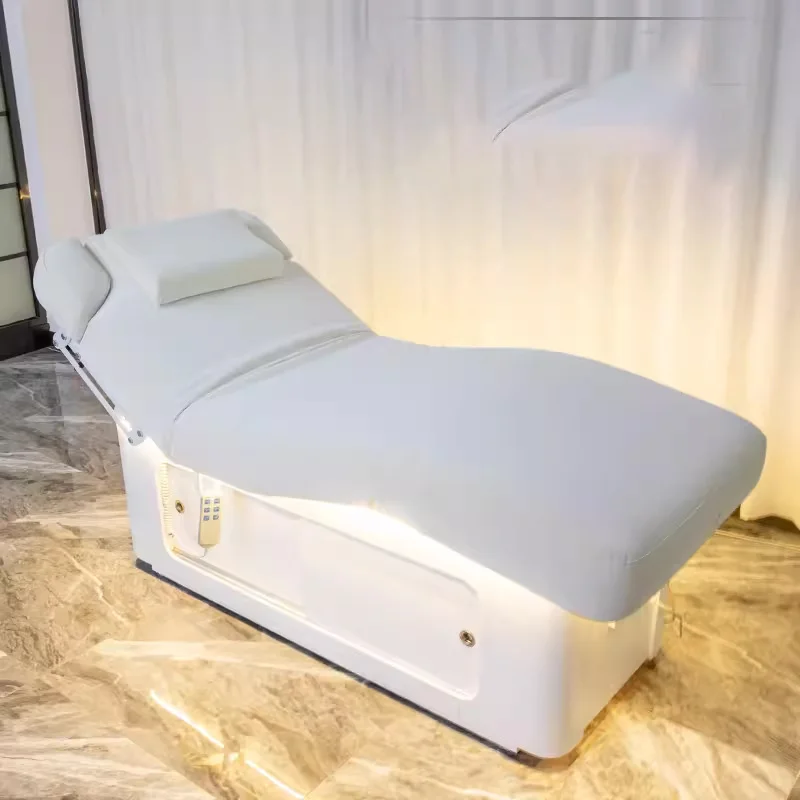 الطراز الحديث مع مقصورات تخزين الأضواء الملونة 3 أدوات تحكم في المحركات مساند للذراعين الناعمة سرير تدليك سرير التجميل #3