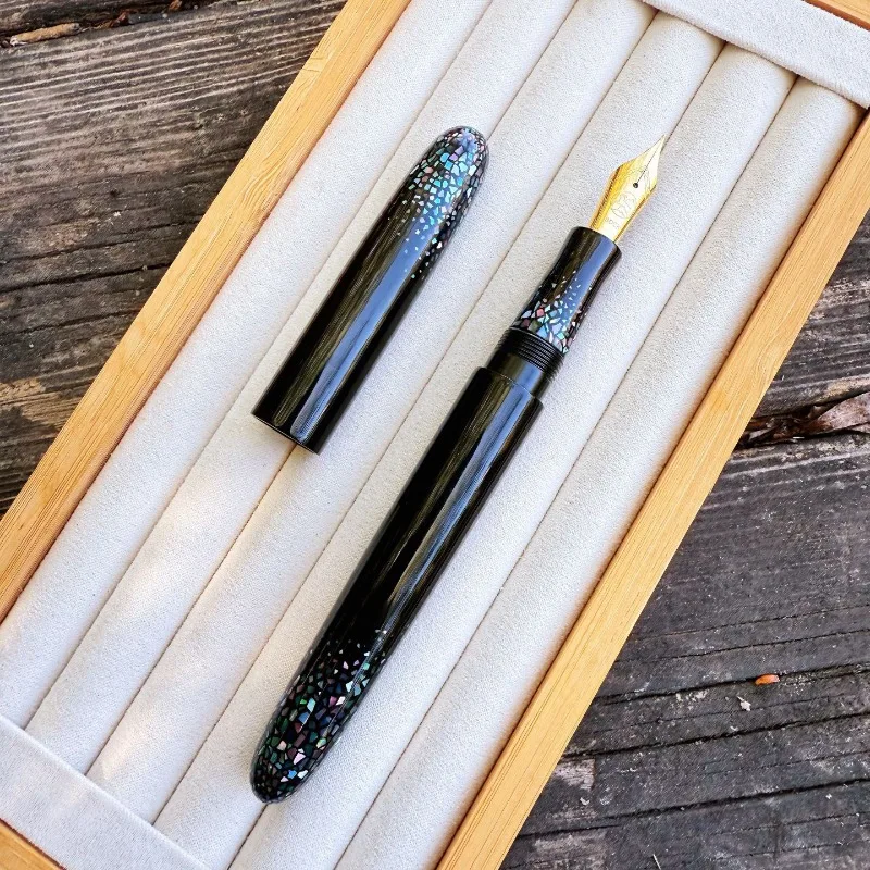 Luxurious Handmade Fountain Pen Natural Lacquer Inlay Mother-of-pearl and Colored Shell Hard Rubber Shaft Bock Nib Elegant Pen