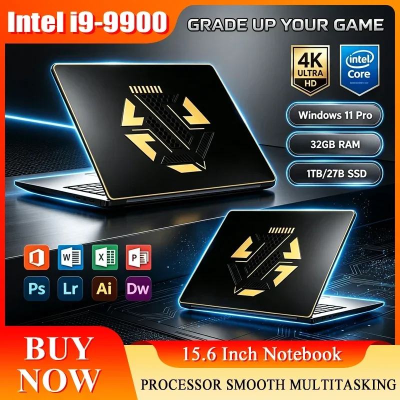 2026 New 15.6'' Laptop Intel Core I9-9900 32GB 2TB Gaming PC Ultra Slim Office Study Computer PC Windows 11 Pro 1920*1080 HD