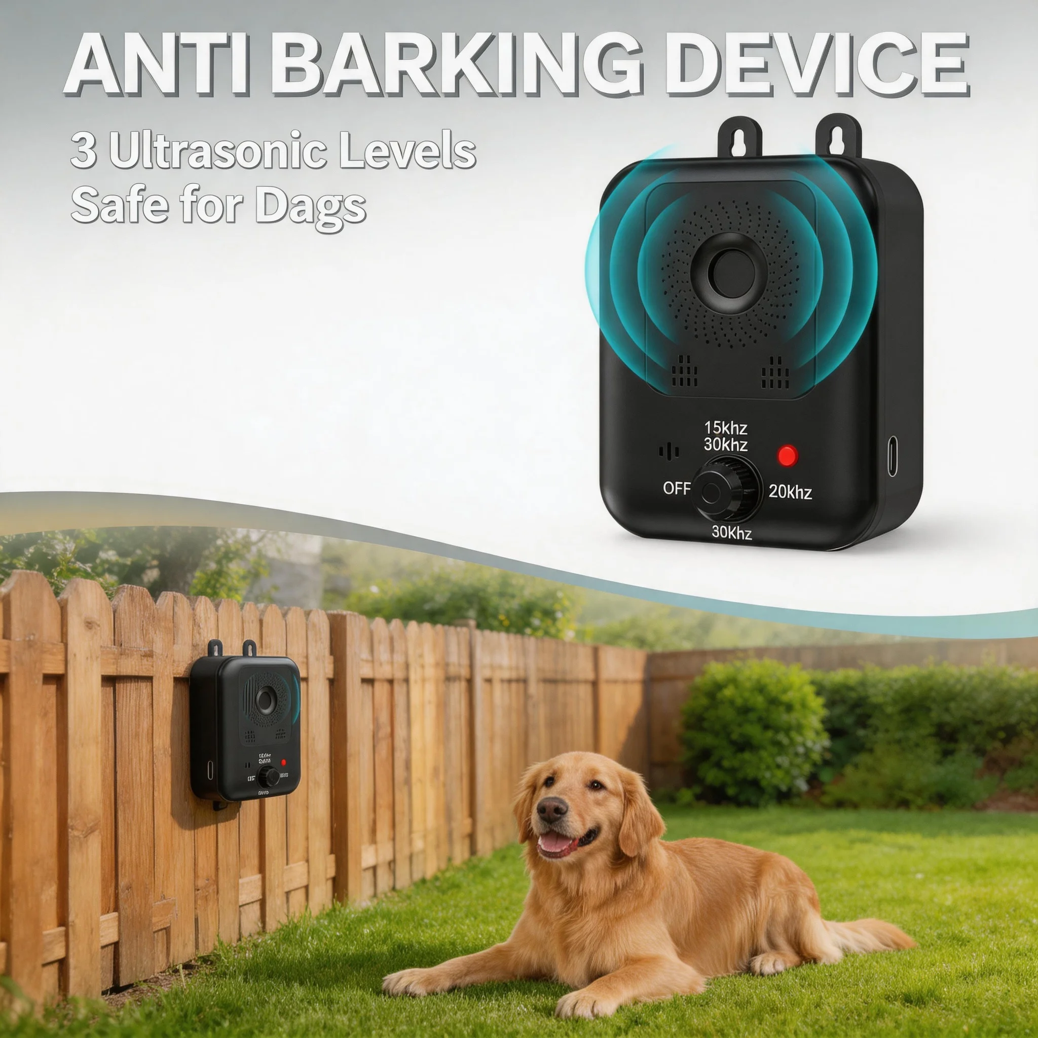 Dog Barking Control Device 3 Ultrasonic Levels Rechargeable Anti Bark Deterrent Tool for Outdoor Dog Behavior Training Use