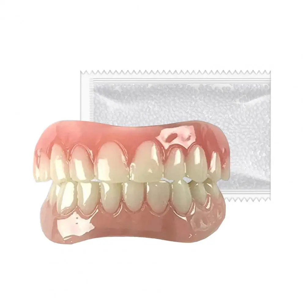 Upper Fake Teeth Temporary Tooth Stain Coverage Kit for Men Women Natural Shade Cosmetic Denture Veneer Set False for Smile