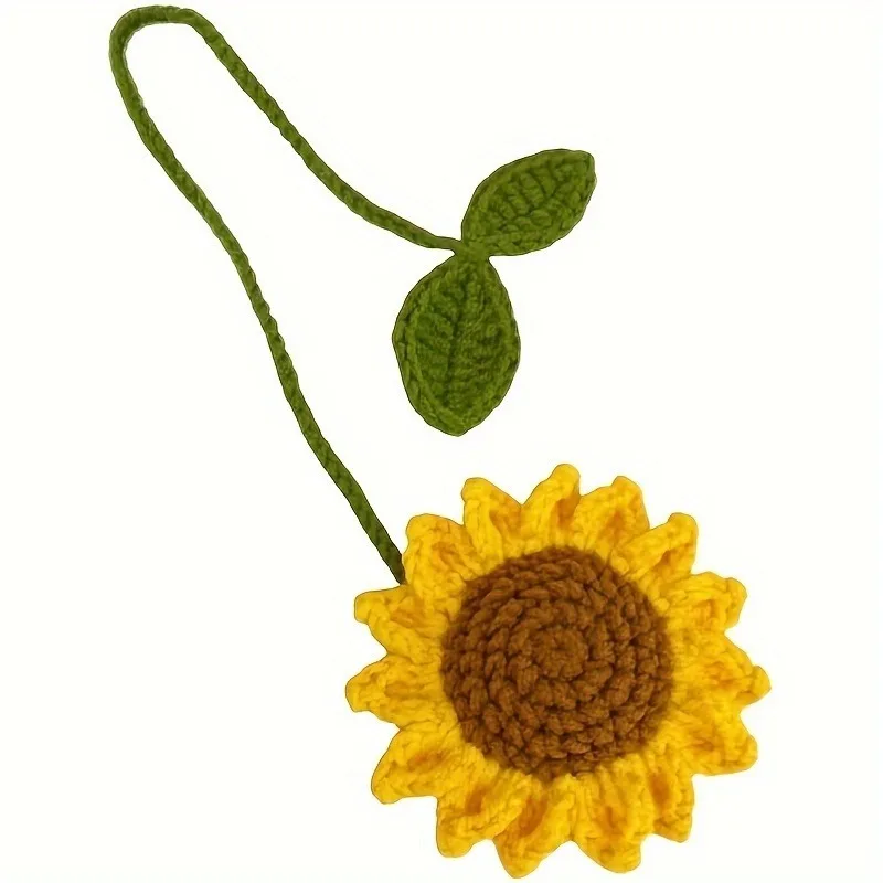 1PC Handcrafted Crochet Sunflower Charm Rustic Car Mirror Hanger Bag Pendant Accessory for Women