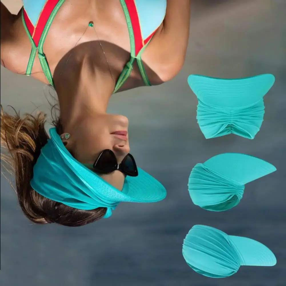 Women Sun Hat Empty Top Design Elastic Band UV Protection Hat with Ponytail Holes Outdoor Exercise Hats Women Sun Visors