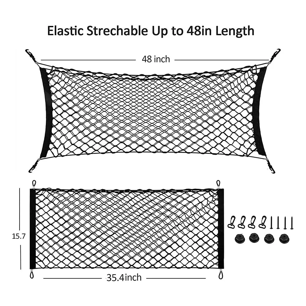 Professional Rear Cargo Net, 35-48 Inch Envelope Style Cargo Trunk Net Tailgate Storage Organizer Elastic Adjustable For Cars SU