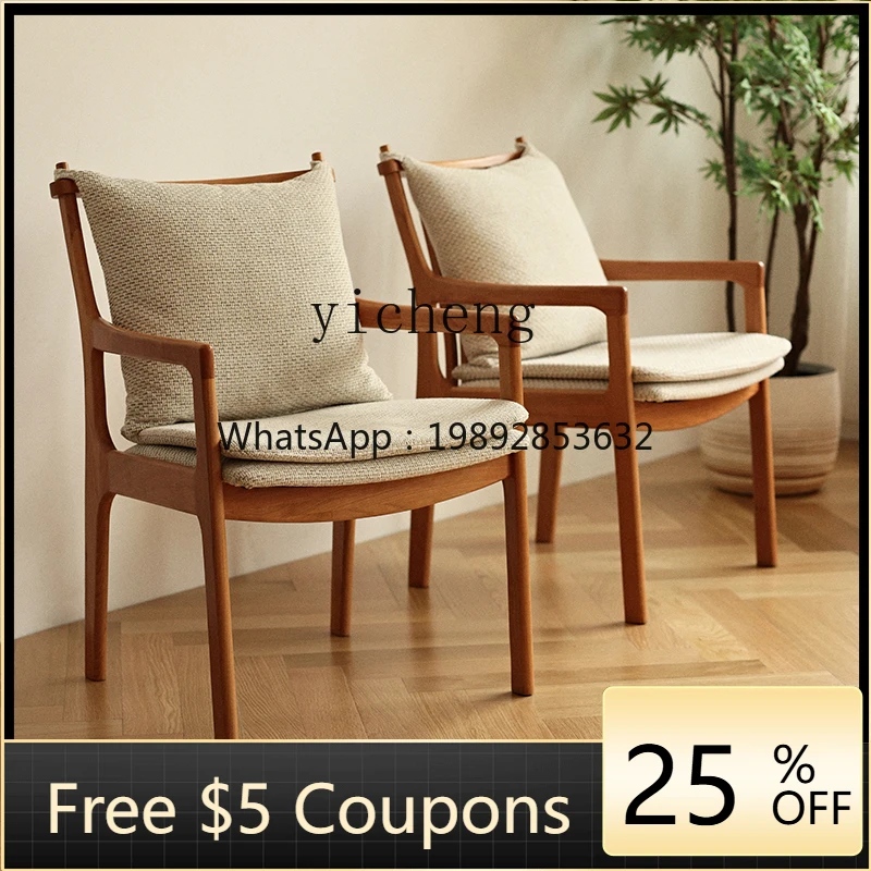 

H3-27 Nordic Solid Wood Oak Dining Chair Soft Bag Fabric Back Chair Armrest Desk Chair