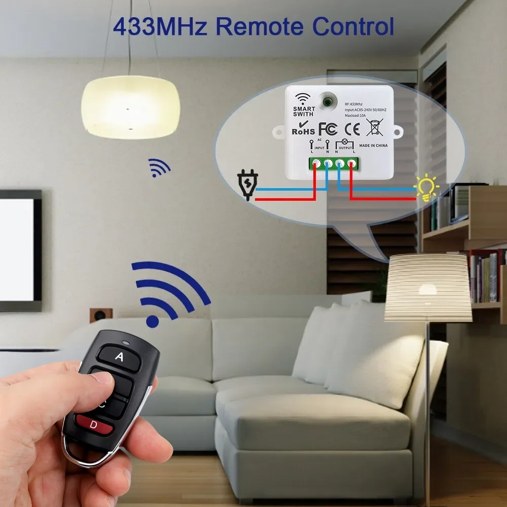RF433MHz اللاسلكية الذكية مفتاح الإضاءة وحدة استقبال التتابع الصغيرة 110 فولت 220 فولت مع جهاز تحكم عن بعد صغير لمروحة مصباح مصباح ليد على إيقاف
