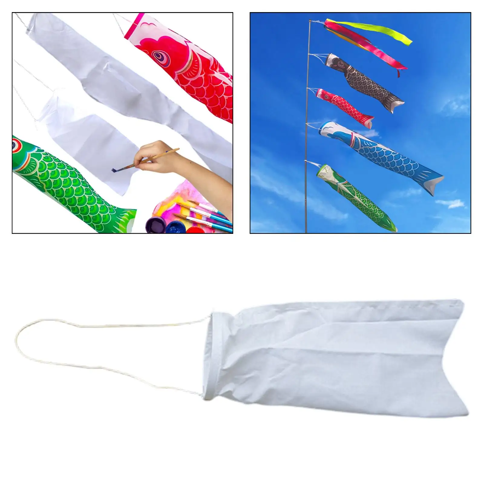 Blank Koinobori Wind Sock Educational Craft Toy Japanese Carp Streamer Wall Decoration Flag for Home Outdoor Display
