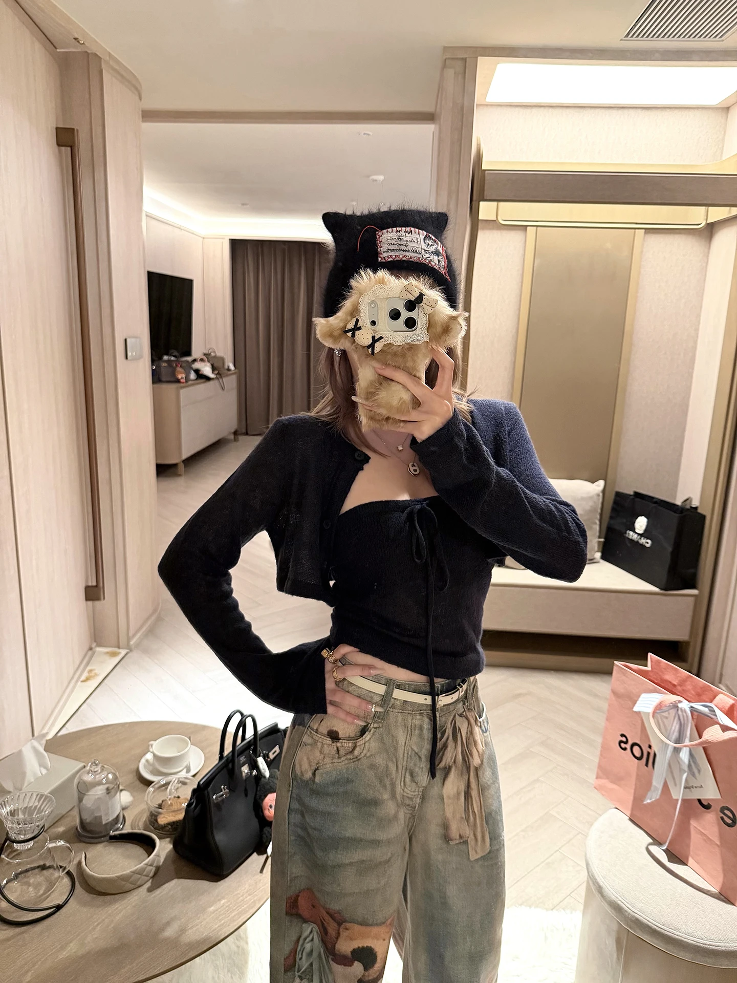 

XinDaily Korean Sle Women's Knitted Two-Piece Set with Belted Tube Top ort Outerwear Soft Polyester Long Sve round Ne