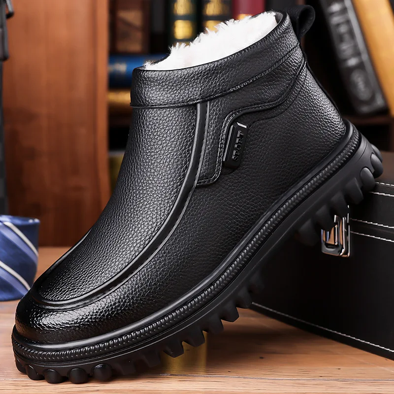 

Мужские кожаные ботинки, новинка зимы 2021, хлопковая обувь, теплые зимние ботинки из шерсти и бархата для мужчин