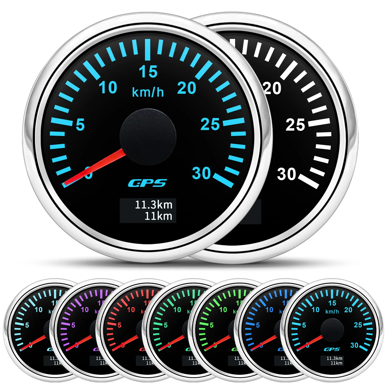 30/60/80/120/200 km/h GPS-Tachometer mit GPS-Antenne für 12 V 24 V Auto Boot Marine wasserdichter Geschwindigkeitsmesser Kilometerzähler 7 Farben LED