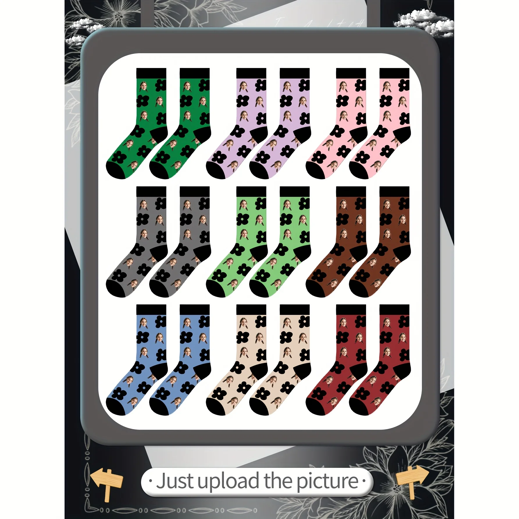 

1 pair (single and double packaging) personalized photo couple customized socks-socks with customizable head, printed with your