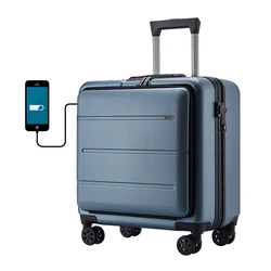 18 Inch Carry on Luggage Aluminum frame Business Rolling Luggage Case zipper Front Opening Lightweight Trolley Luggage Bag