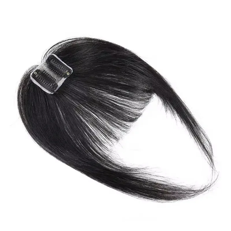 

Clipped in bangs 100% human hair extension natural black brown flat bangs with temples wig human hair air bangs