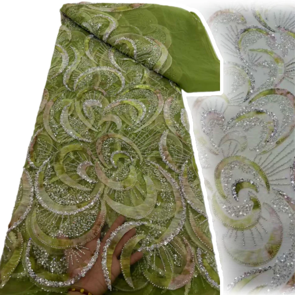 

Роскошная африканская кружевная ткань с блестками и бисером, высокое качество, вышитая сетка, французская кружевная ткань для нигерийского свадебного шитья SZ1730
