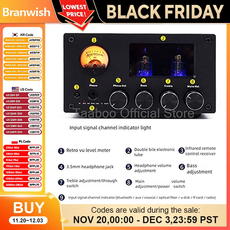 Mini Desktop Tube Amplifier 5.0 Bluetooth Amp 4ohm 2x50W Amplifiers VU Meter HiFi Stereo USB AUS TF OPT COAX For Speakers Audio